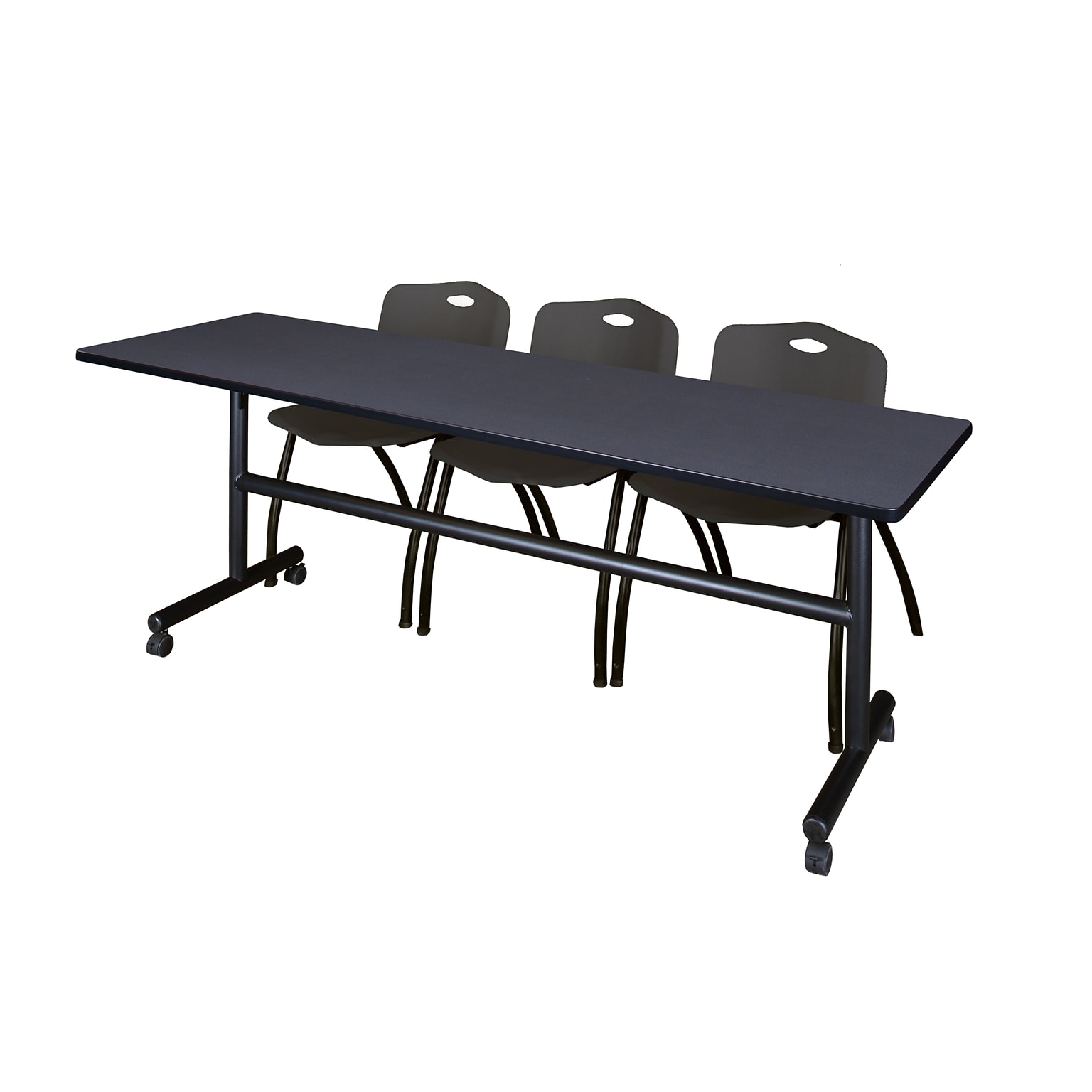 Regency Kobe 84 Flip Top Mobile Grey Training Table & 3 M Stack Chairs, Black (MKFT8424GY47BK)