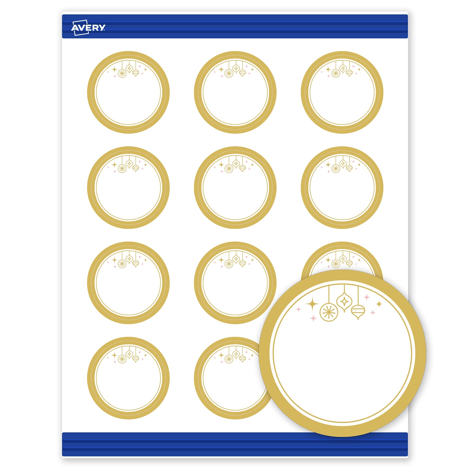 Avery Gold-Metallic Ornaments Matte Blank Card, White, 120/Pack (S00-FH7)