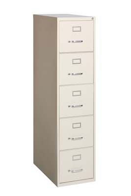 Hirsh Commercial 5-Drawer Vertical File Cabinet, Letter Size, Lockable, 61.375H x 15W x 26.5D, Putty (17777)