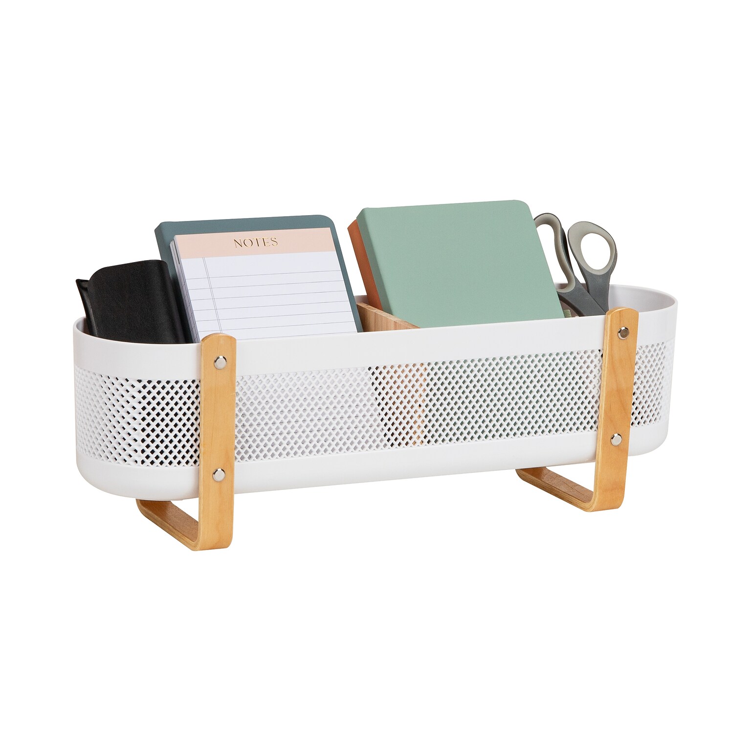 Mind Reader 2-Compartment Plastic Desk Organizer, White (DEBASK-WHT)
