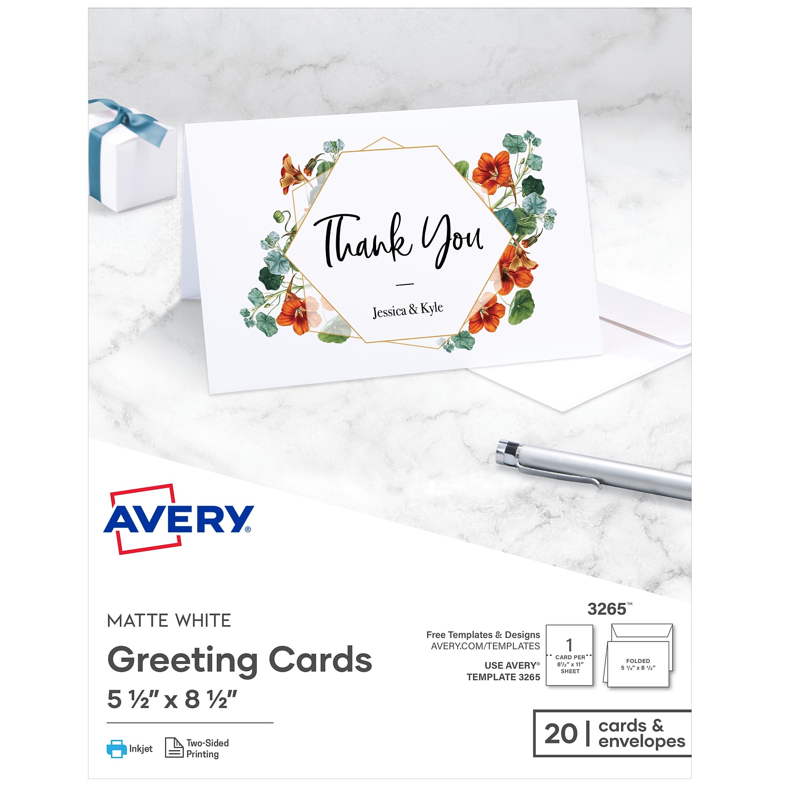 Avery Half-Fold Greeting Cards with Envelopes, 5.5 x 8.5, Matte White, Inkjet, 20/Pack (03265)
