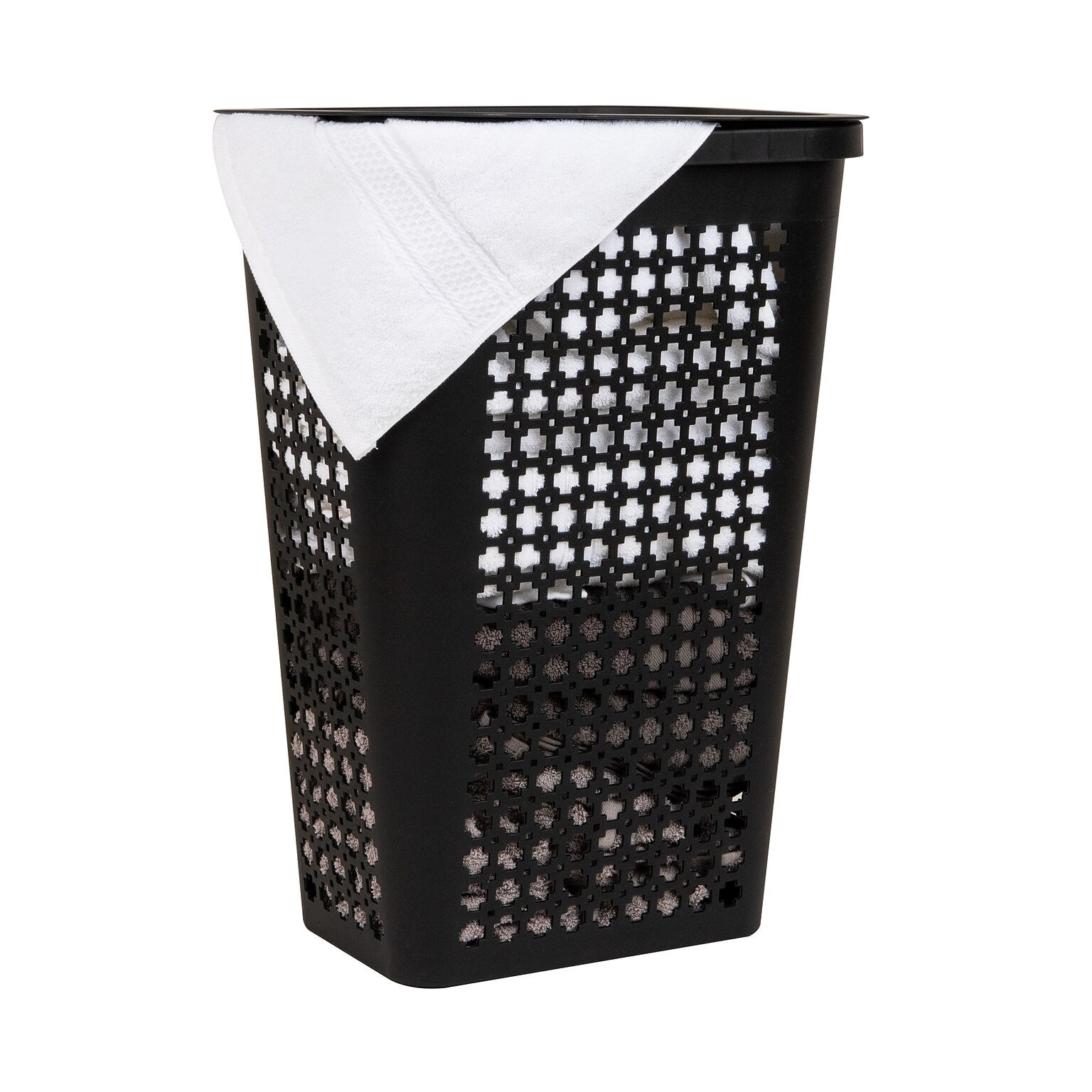 Mind Reader Slim Tapered Hamper with Lid, Plastic, Black (SWHAMP50-BLK)