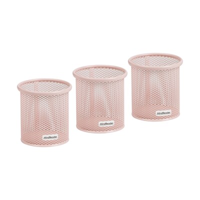 Mind Reader Metal Pen and Accessory Holder Desk Organizer, Pink, 3-Pieces (CLIPMESH3-PNK)