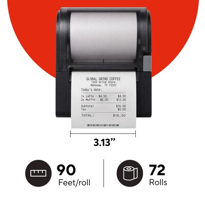 Staples Thermal Cash Register/POS Rolls, 1-Ply, 3 1/8 x 90, BPA Free, 72/Carton (18298-CC)