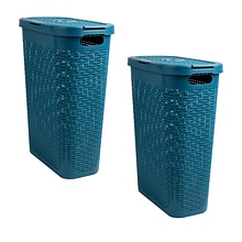 Mind Reader 10.57-Gallon Laundry Hamper with Lid, Plastic, Blue, 2/Set (40HAMP2PK-BLU)