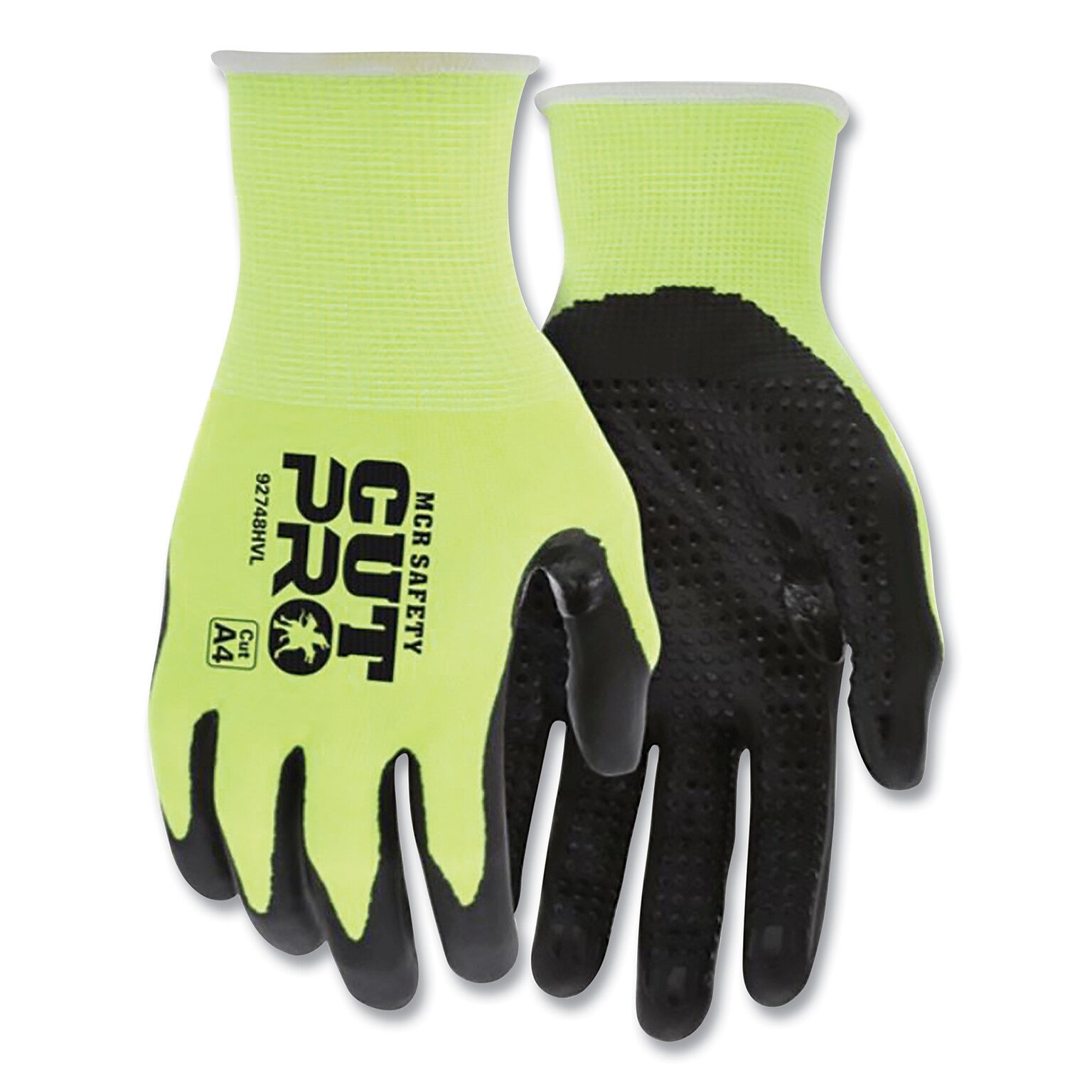 MCR Safety CutPro Hi-Vis Nitrile Cut Resistant HyperMax HPPE Gloves, Large, 18 Gauge, A4 Cut Level, Green/Black (92748HVL)