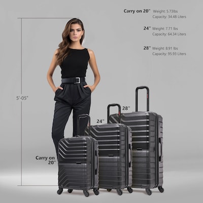 InUSA Aurum 3-Piece Hardside Spinner Luggage Set, TSA Checkpoint Friendly, Black (IUAURSML-BLK)