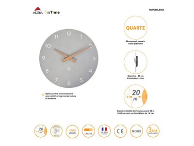 Alba Hormilena Wall Clock, MDF, 11.81"Dia. (HORMILENA G)