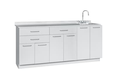 Viva Comfort 36'' H x 72" W Medical Cabinet with Right Sink and 24" W Right Side Desk, 6 Doors, 3 Drawers (90272-RS-GRY-AO)