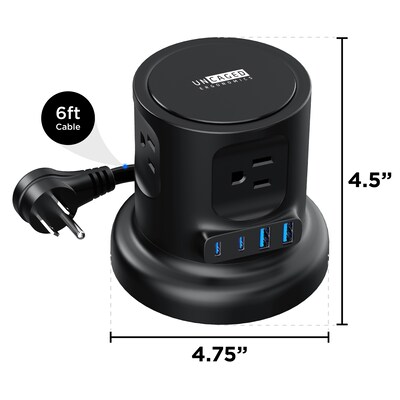 Uncaged Ergonomics Retractable Cube 6' Extension Cord, 4-Outlet, 18 AWG, Black (RC-BLACK)