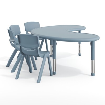 Flash Furniture Emmy Half Moon Activity Table Set, 65" x 35", Height Adjustable, Dusty Blue (YCX42MOONTBDTBE)