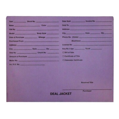BSP Automotive Dealer Printed Jacket, Letter Size, Lavender, 100/Box (S-09432-LAV)