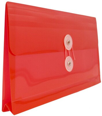 JAM Paper Premium Plastic Filing Envelope with Button & String Closure, Red, 3/Pack (921B1REX3)