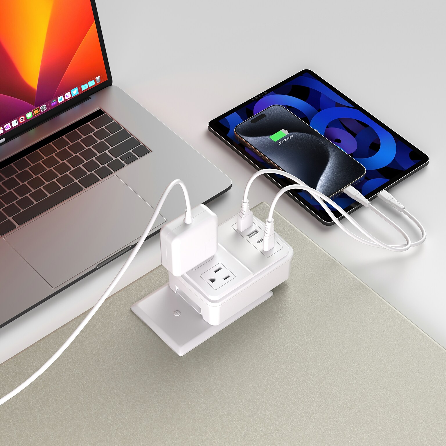LAX USB PD 20W Travel Adapter 2-Outlet 4-USB Surge Protector, White (INTSG2W)