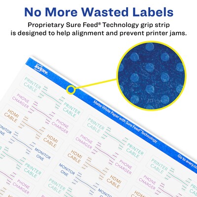 Avery Laser/Inkjet Decorative Edge Multipurpose Labels, 0.5" x 2.5", White, 1125 Labels/Pack (94749)