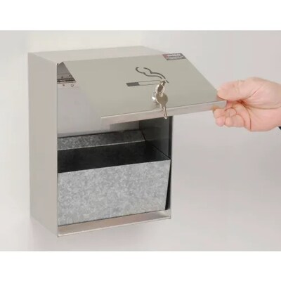 Global Industrial Stainless Steel Wall Mount Outdoor Ashtray, 1 Gallon, Silver (238068)