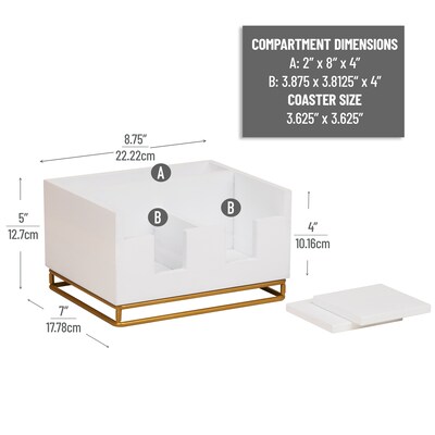 Mind Reader Desktop Organizer with 2 Coasters, 3 Compartments, White (COASDORG-WHT)