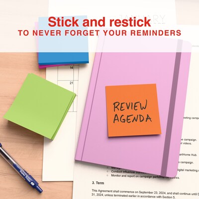 Staples Sticky Notes, 3" x 3", Summer Breeze Collection, 100 Sheets/Pad, 6 Pads/Pack (ST62867)