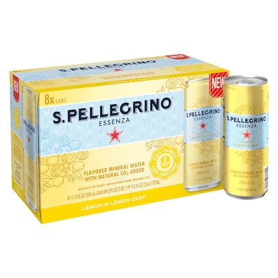 S.Pellegrino Essenza Lemon & Lemon Zest Flavored Mineral Water, 11.15 fl. oz. Cans, 8/Pack (12394352