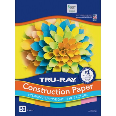 Tru-Ray 9 x 12 Construction Paper, Assorted Colors, 50 Sheets/Pack, 6 Packs/Bundle (PAC6596)