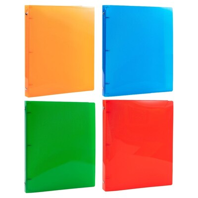 JAM Paper 1/2 3-Ring Flexible Poly Binders, Assorted Colors, 4/Pack (PB75237ASSRT)