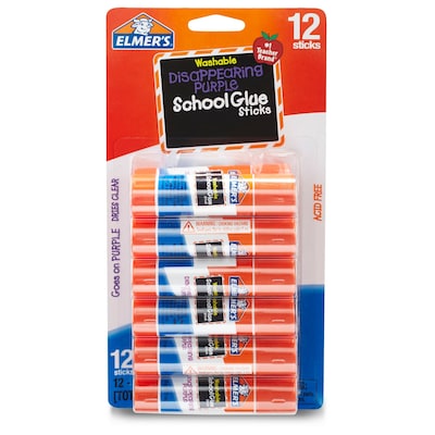 Elmers Disappearing Washable Removable Glue Sticks, 0.21 oz., Disappearing Purple, 12/Pack (E1559)