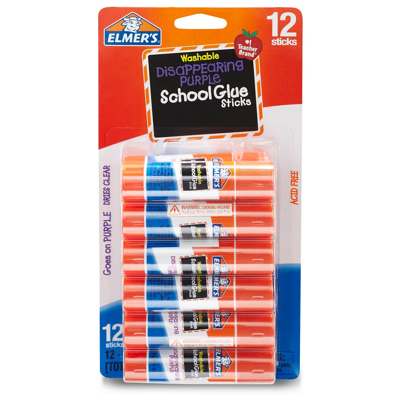 Elmers Disappearing Washable Removable Glue Sticks, 0.21 oz., Disappearing Purple, 12/Pack (E1559)