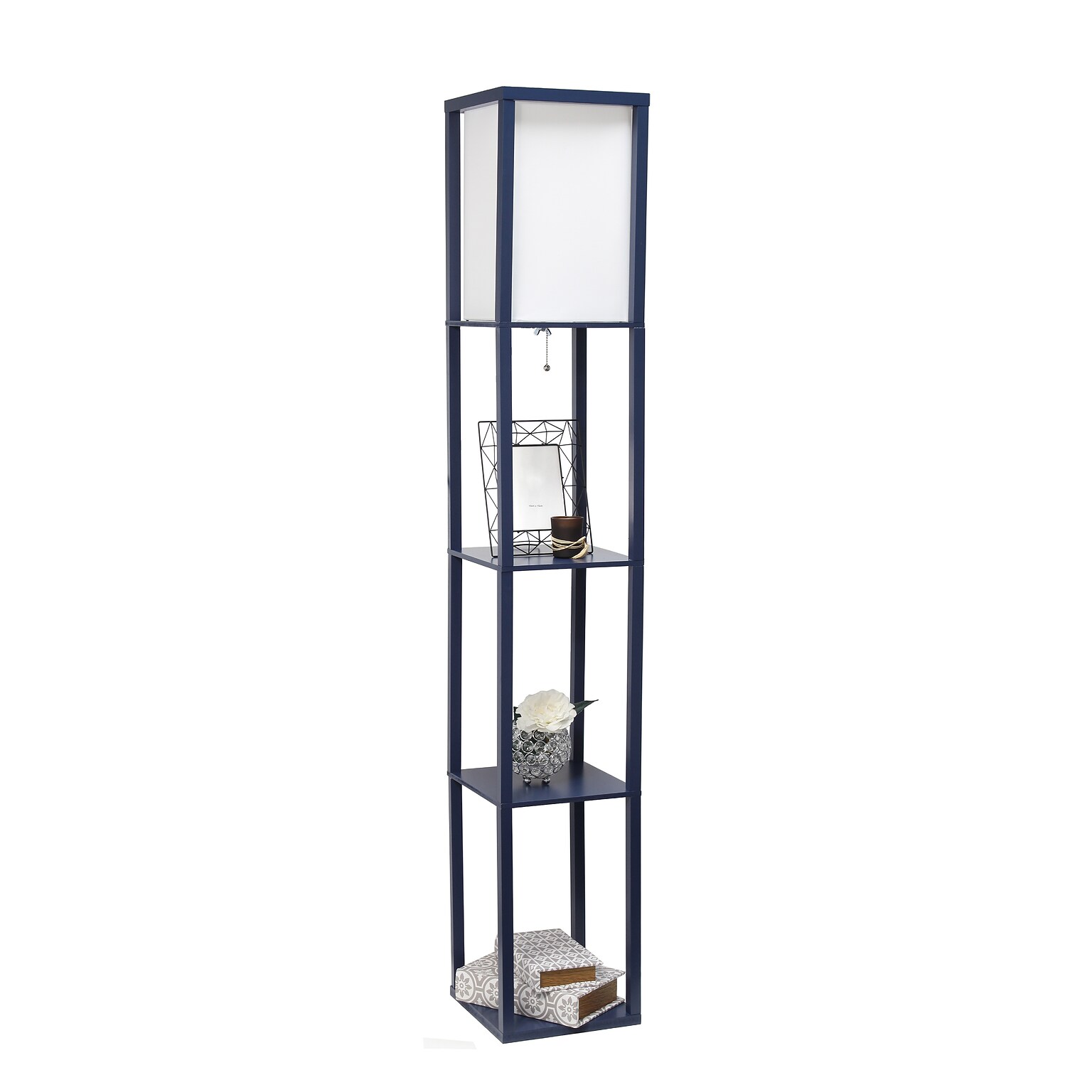 Simple Designs Etagere Organizer 62.5 Floor Lamp with Rectangular Shade, Navy Blue (LF1014-NAV-CCLB)