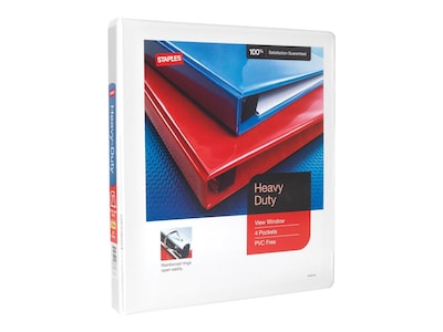 Staples Heavy-Duty 1-Inch D-Ring View Binder, Reinforced Spine, Holds Up to 275 Sheets, White, for Office & School