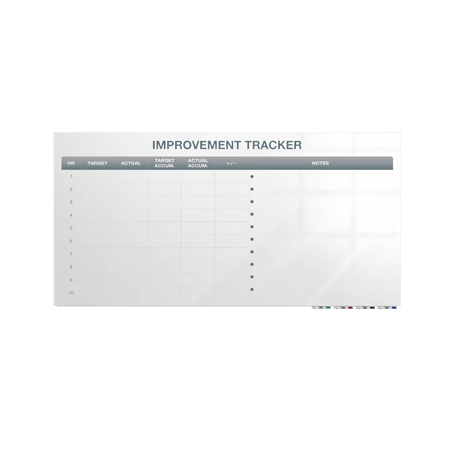 Ghent Manufacturing Aria Low Profile Glassboard, Improvement Tracker 2, Non-Magnetic, 4H x 8W (GRPARIASN03V-48)