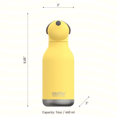 ASOBU Bestie Bottle Dog Vacuum Insulated Stainless Steel Water Bottle with Reusable Flexi Straw, 16 oz., Yellow (SBV44DO)