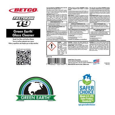 Betco FASTDRAW 19 Green Earth Streak-Free Glass & Surface Cleaner, 67.6 oz., 4/Carton (5354700)