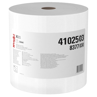 WypAll PowerClean X80 Fabric Cleaning Wipers, White, 475 Sheets/Roll, 475 Wipers/Box (41025)