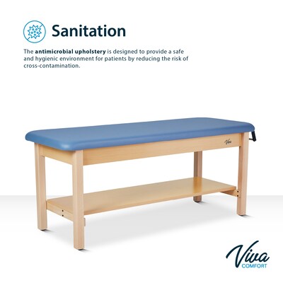 Aristo Wood H-Brace Physician Exam Table with Shelf, 2 Drawer Cabinet, Paper Cutter, Holder, 500lbs. Capacity, Blue