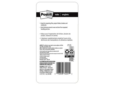 Post-it® 1 x 1.5 Durable Filing Tabs, Red/Green/Blue, 66 Tabs/Pack