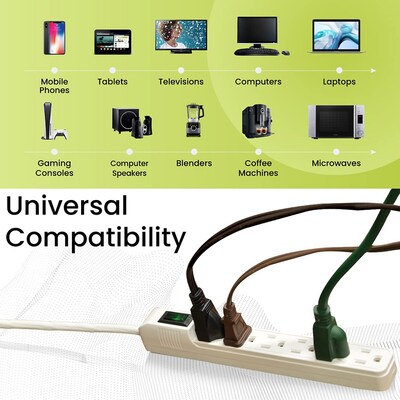 Power by GoGreen 6 Outlet Mini Surge Protector, 2' Cord, White (GG-16103MIN)
