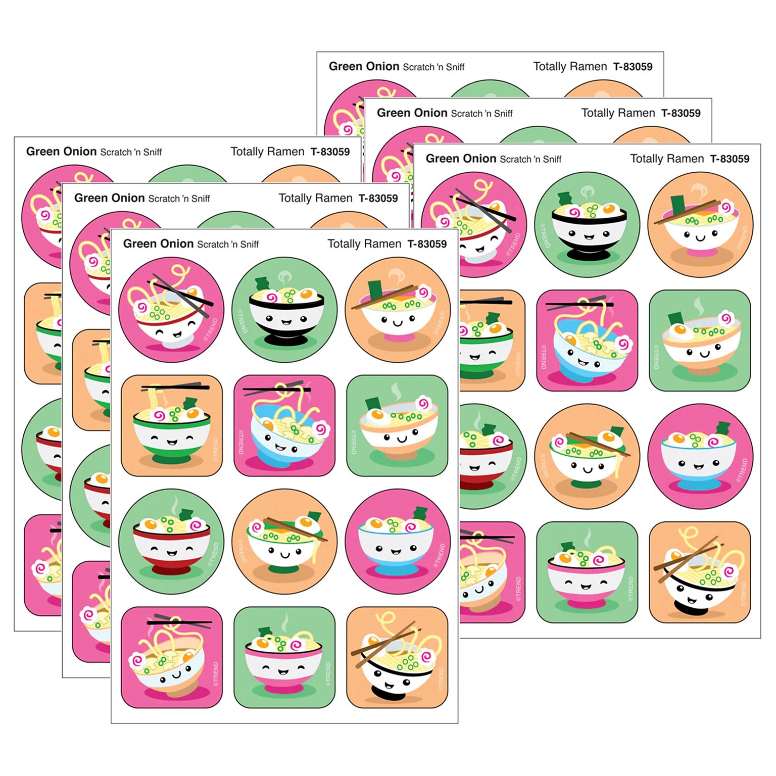 Trend Enterprises Totally Ramen Green Onion Scent Scratch n Sniff Stinky Stickers, Multicolored, 48/Pack, 6/Packs/Bundle