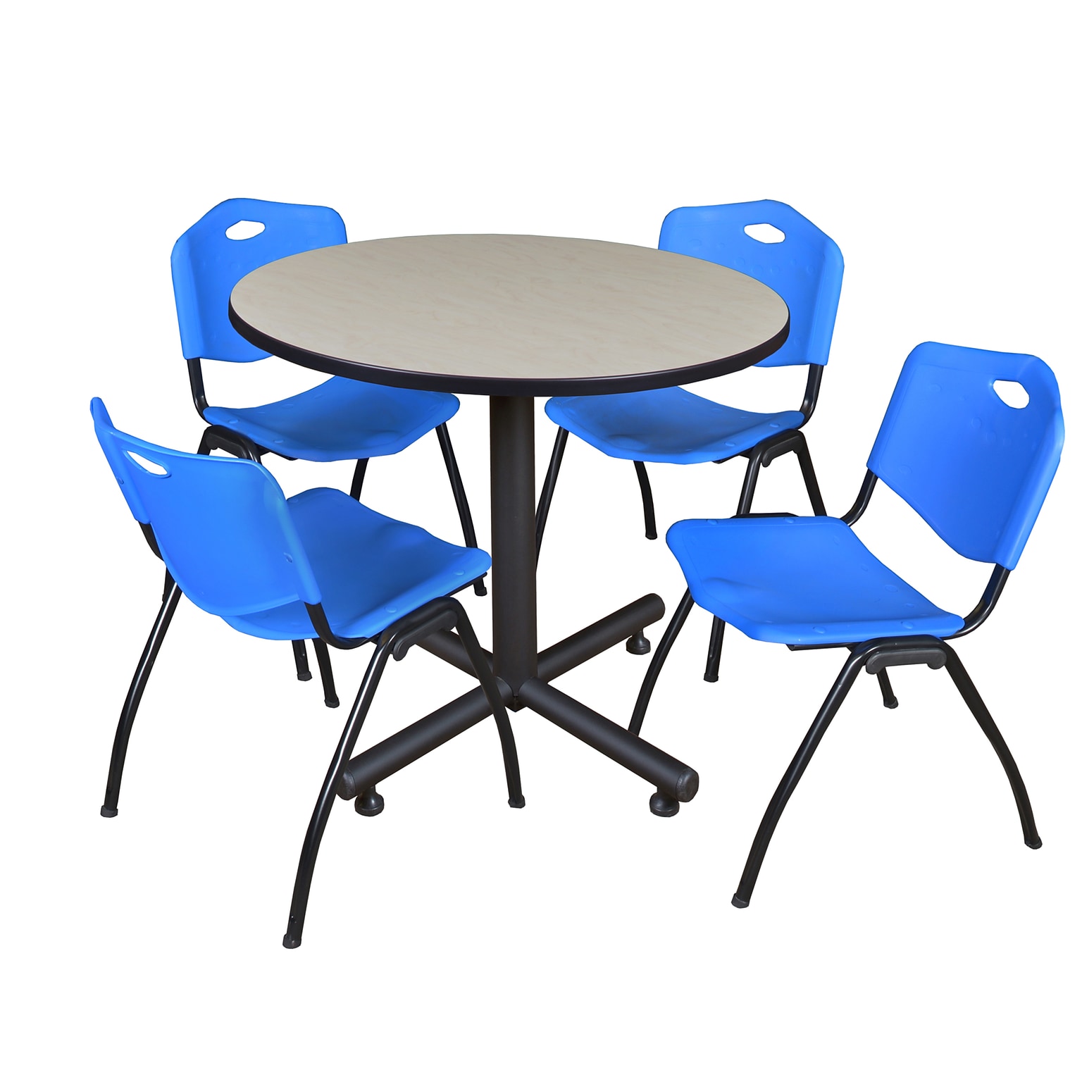 Regency 42 Round Laminate Maple Table with 4 M Stacker Chairs, Blue (TKB42RNDPL47BE)