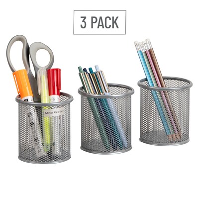 Mind Reader Metal Pen and Accessory Holder Desk Organizer, Silver, 3-Pieces (CLIPMESH3-SIL)
