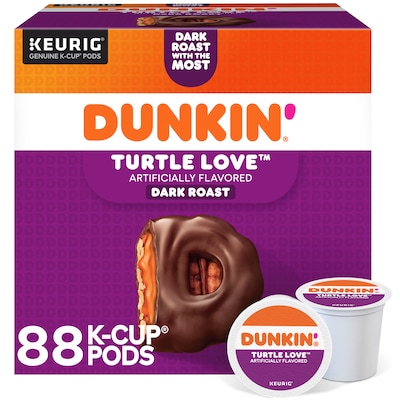 Dunkin Turtle Love Coffee, Keurig K-Cup Pod, Dark Roast, 22/Box, 4 Boxes/Carton (5000367615CT)