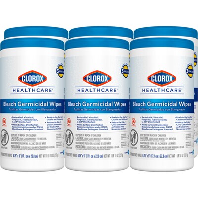 Clorox Healthcare Bleach Germicidal Wipes, 70 Wipes/Container, 6 Containers/Carton (CLO35309CT)