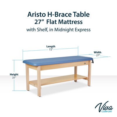 Aristo Wood H-Brace Physician Exam Table with Shelf, 2 Drawer Cabinet, Paper Cutter, Holder, 500lbs. Capacity, Blue
