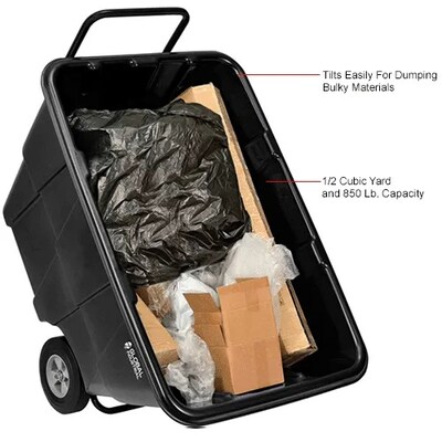 Global Industrial Standard Duty Plastic Tilt Truck, 1/2 Cu. Yd. Cap, 850 Lbs. Capacity, Black (800352)