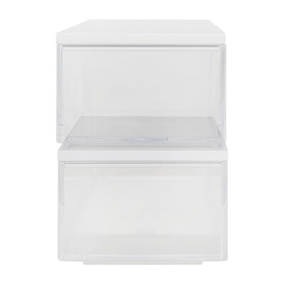 Martha Stewart Brody Plastic Storage Organizer Bin with White Engineered Wood Lid, Clear, 3/Set (BEPB3316WD3CLWH)