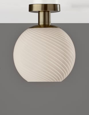 Adesso Incandescent Swirl Flush Mount Lamp, 11.5H, Antique Brass/White Swirl Glosted Glass (3254-21)
