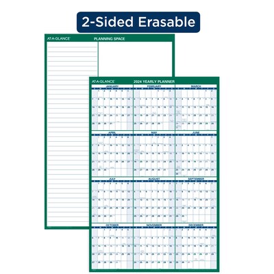 2024 AT-A-GLANCE 32 x 48 Yearly Wet-Erase Wall Calendar, Reversible, Green (PM310-28-24)