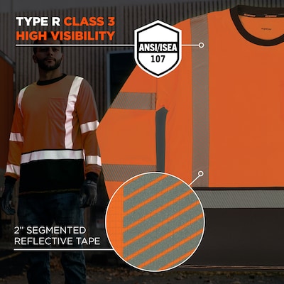 Ergodyne GloWear 8371BK High Visibility Long Sleeve Black Bottom T-Shirt, ANSI Type R Class 3, Orange, 2XL (22306)