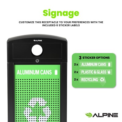 Alpine Industries GS Series Steel Recycling Bin, 40 Gallon, Green (ALP471-40-GS-C)