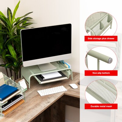 Staples Metal Mesh Monitor Stand, Up to 32" Monitor, Sage Green (ST63852)