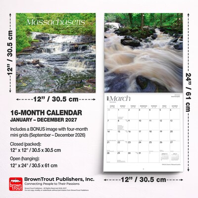 2027 BrownTrout Massachusetts Wild & Scenic 12" x 12" Monthly Wall Calendar (9798330714360)